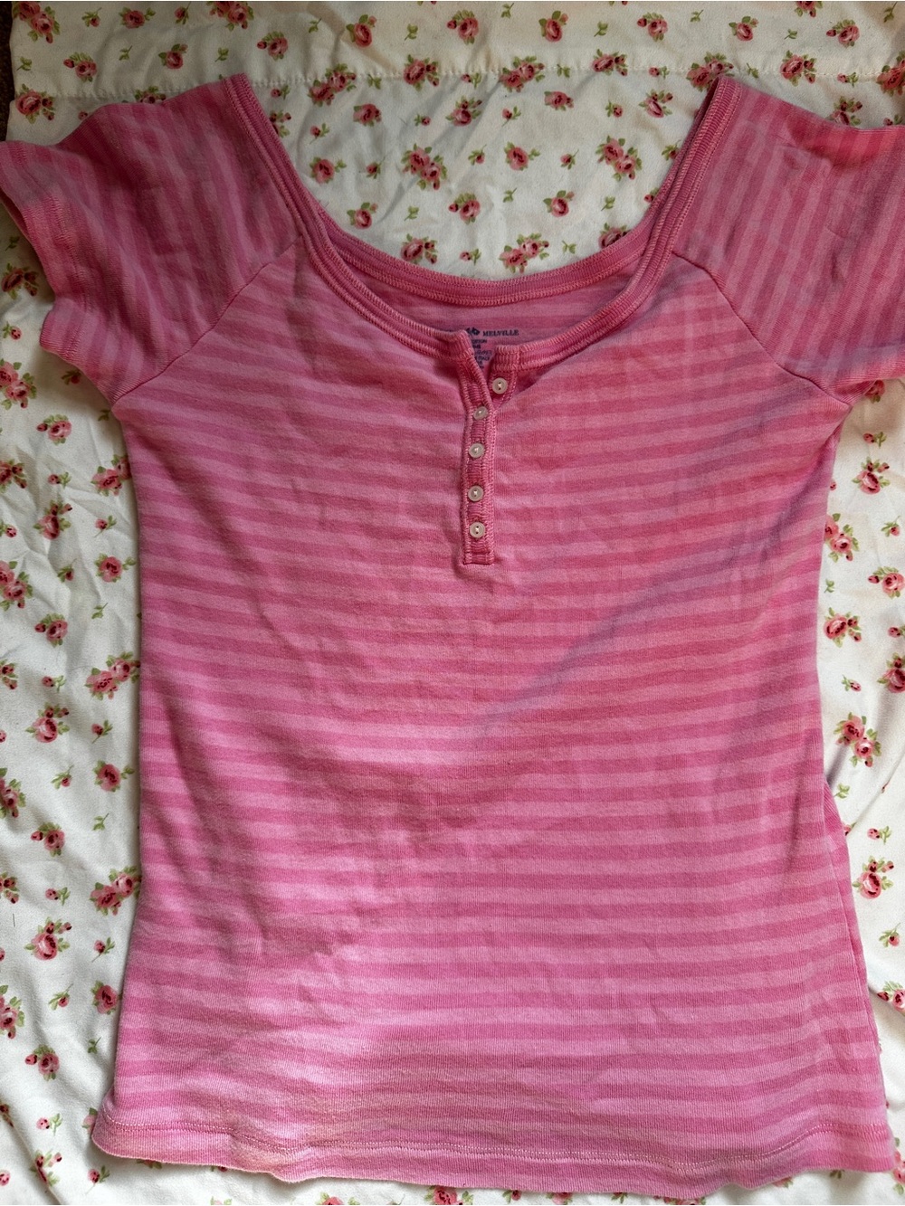 Brandy Melville Pink Striped Short Sleeve Henley